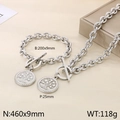 Set collana e bracciale con ciondolo moneta albero della vita in acciaio inossidabile argento - Bracciale + Collana / Stile A Colore Acciaio (KS194058-Z)