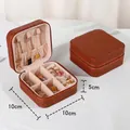 Portable brown PU leather jewelry box with zipper and internal storage compartments - Zipper Style / Brown