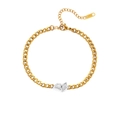 18K gold plated curb chain bracelet with sparkling double pear-shaped zircon accents - Style 1 (Two Stones) / Two-tone Anklet