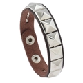 Brown leather punk bracelet with silver square pyramid studs and double snap buttons - Brown Pyramid Style