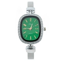 Elegant green dial ladies quartz watch with rhinestone bezel and silver mesh strap - Green