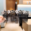 Pettine per capelli stile coreano con fiori in smalto bianco e nero e cristalli - Fiore Bianco e Nero + Strass