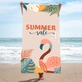 Double-sided microfiber beach towel featuring a colorful flamingo and tropical leaf print - B3-Flamingo Tropical Leaves