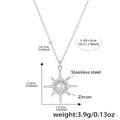Silver stainless steel double-layered necklace with 5A cubic zirconia starburst pendant - Steel Color Eight-Pointed Star Zirconia Necklace 40+5cm