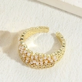 Luxurious adjustable gold ring featuring rows of white pearls and shimmering cubic zirconia - Multi-Pearl Style