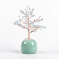 Handmade light blue crystal tree with copper wire on a green ceramic base ornament - Aquamarine Pot