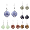 Handmade wire wrapped Tree of Life earrings with multi-color natural crystal stones - Blue Turquoise