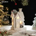 Lighted wooden Christmas snow house decor with warm LED light, size 19.5x12x31cm - Pine Cone Snow House Style F Battery Model