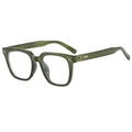 Retro translucent olive green square eyeglass frames with silver dot accents - Green Frame