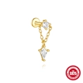 Boucle d'oreille élégante en argent S925 doré avec zircone et chaîne fine - Or #9