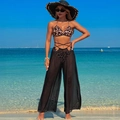 Three-piece leopard print bikini set with black sheer mesh wide-leg cover-up trousers - S / Top And Bottom / Leopard Print & Black Set