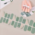 Rainbow style green nail stickers with leaf patterns and gold foil for spring summer - Green Leaf Gold Foil Crushed Stone Style (SS-049)
