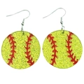 Glittery baseball stud earrings with red stitching on acrylic surface for sports fans - Yellow Glitter Baseball