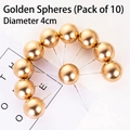Set of 10 golden 4cm spherical cake toppers with metal stands for birthday party decor - Gold Sphere Topper 4cm Set of 10