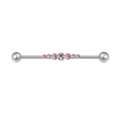 Piercing industriel en acier avec cristaux marquise roses et transparents brillants - Argent 7-Pierres Rose Blanc CZ