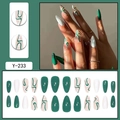 Unghie finte a mandorla con linee verdi e finiture lucide in set da ventiquattro pezzi - Stile Semplice Vortice Verde Scuro (Y-233)