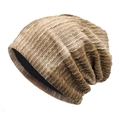 Khaki slouchy cable knit beanie hat for men and women with textured weave pattern - M(56-58cm) / Khaki