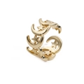 Detailed shot of gold-plated open ring with celestial star and moon cutout patterns - Adjustable Open / Star And Moon Hollow Design (405YH)