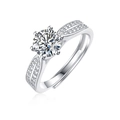 Elegant six-prong moissanite ring in silver finish with micro-pave side stones - R11550 Moissanite Style / 1 Carat / 6.5mm