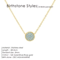 14K gold plated stainless steel necklace featuring an 8mm aquamarine crystal pendant - December Lake Blue (Blue Topaz/Zircon Color)