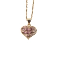 Collana con ciondolo a cuore placcata oro con zirconi cubici micro-pavé rosa e viola - Oro e viola rossastro