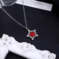 Collar de estrella plateado con gema roja y cristales blancos brillantes - Estilo de piedra principal de estrella roja de cinco puntas (bañado en oro blanco, rojo S214)