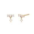 Macro view of gold stud earrings with four marquise-cut clear cubic zirconia diamonds - Gold Color-Style 1