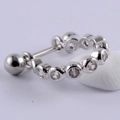 Macro view of silver stainless steel stud earring with micro-set cubic zirconia crystals - Style 9#
