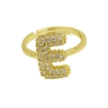 Chubby bubble style letter E ring in gold finish with sparkling white zircon stones - Adjustable Open / Gold-E