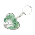 Detail view of heart-shaped Tree of Life keychain with silver wire and green stones - Heart Green Aventurine
