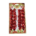 Lot de 12 nœuds de Noël rouges métallisés sur carte pour décoration de sapin festif - Tissu Métallique / Rouge