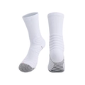 White basketball socks with reinforced black and gray heels and cushioned thick towel sole - Kids One Size / White