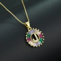Gold plated letter J necklace pendant with colorful zirconia baguette stones - Gold Plated Rainbow Zirconia Letter J