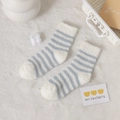Fluffy white coral fleece socks with blue stripes for winter indoor warmth - Blue Stripe