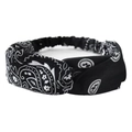 Unisex black and white paisley sweatband with a stylish twist knot and elastic back - Black
