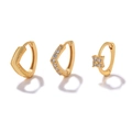 Three-piece gold-tone brass earring set with clear zircon inlays on white background - Gold Flower V-Shape Ear Hoop 3-Piece Set (#66)