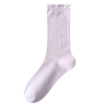 Lavender silk mesh crew socks with lettuce trim edges and vertical ribbed texture - One Size / Taro Purple