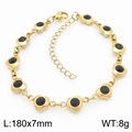 Golden stainless steel heart bracelet featuring round black zircon stones and lobster clasp - Gold (KB183056-TJG)