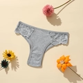 Grey cotton ribbed panties for women with delicate lace trim on a warm background - S(30) / Gray