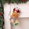 Christmas stocking with 3D reindeer design and red plaid trim hanging on mantel - Medium Linen Sock - Reindeer