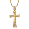 Hip hop style gold plated stainless steel cross pendant necklace with sparkling crystals - Gold Pendant Only