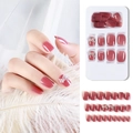 Cat eye press-on nails in dusty rose with 3D bows and pearls, 24 piece set - F785-18 Dusty Rose Bow Rhinestone