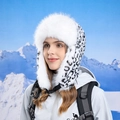 Gorro de invierno de felpa blanca con orejeras de leopardo y correa ajustable - 8665-Blanco