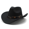 Chapeau de cowboy occidental noir en feutre avec ceinture léopard et boucle métal - M (56-58cm) / Noir