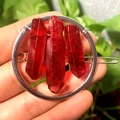 Handmade silver circular hair clip with three red natural crystal stone decorations - Silver Circle Dark Red Crystal Slice