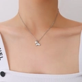 Silver mermaid tail pendant necklace with white pearl for women in stylish steel finish - 40+5cm / Steel