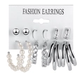 Silver-colored 6-pair earring set featuring hoops, studs, and artificial pearls on card - E050/Silver Style / Silver