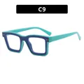 Square TR90 eyeglasses frame in teal green and navy blue dual-color splicing design - TR90 Anti-Blue Light / Solid Blue and Milky Blue