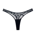 Perizoma in mesh nero trasparente da donna con ricamo a foglia e T-back traspirante - M / Nero