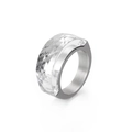 Titanium steel ring with wide brushed band and large clear crystal inlay - US 6 / Silver Transparent (KR44972-K)